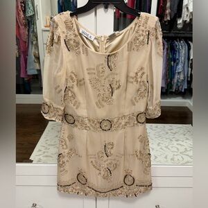 Shail K Beige Embellished Mini Dress 100% silk